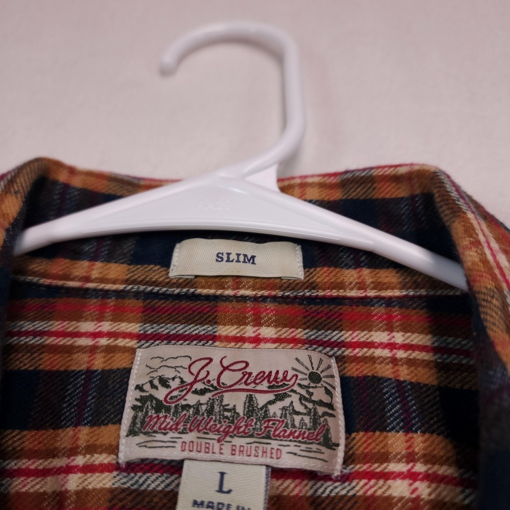 J Crew Midweight Flannel Mens Large Blue Plaid Button Down Slim Cotton - Picture 4 of 11